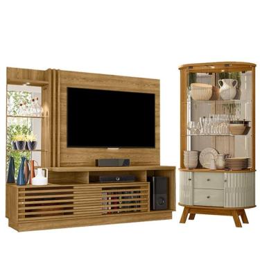 Imagem de Estante Home Theater Frizz Plus Cumaru Com Cristaleira Moss Cumaru Opala- Madetec
