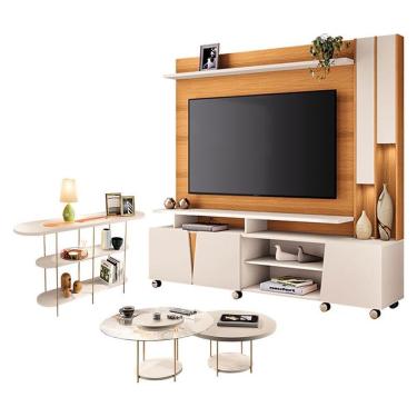 Imagem de Estante Home Theater Virtus Cinamomo Off White Com Kit De Mesa De Centro Sky E Aparador...