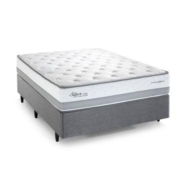 Imagem de Cama Box com Colchão Casal Silver com Pillow Top Molas Ensacadas Tecido Liso Cinza