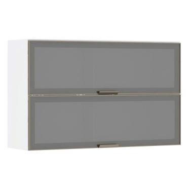 Imagem de Armário Aéreo Basculante Duplo 120 Cm Branco 2 Portas Com Vidro Reflecta Prata Pérola L...