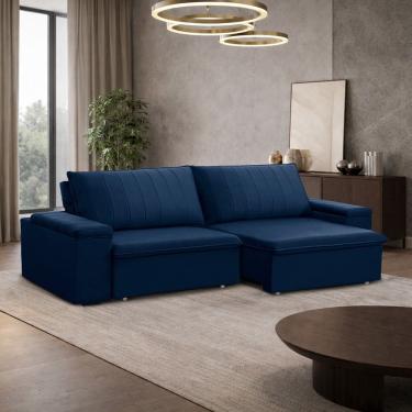Imagem de Sofá 3 Lugares Retrátil Reclinável Para Sala 245cm Malfati F04 Veludo Azul - Lyam Decor