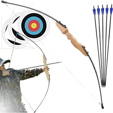 Imagem de Arco E Flecha De Madeira Wood Riser Bow Kit 3 Alvo 5 Flechas Preto Destro
