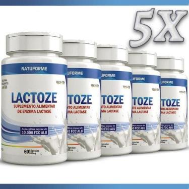 Imagem de Kit 5 Enzima Lactase 10.000 Fcc  leite vaca intolerância alergia - 60 