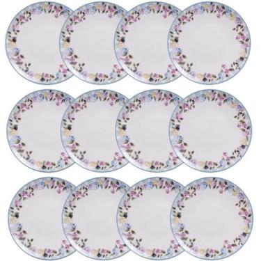 Imagem de Jogo 12 Pratos Rasos Aura 25cm Porcelana Decorada Tramontina Cozinha M