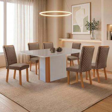 Imagem de Mesa de Jantar Isadora 180cm Tampo MDF e Vidro Canto Copo com 6 Cadeir