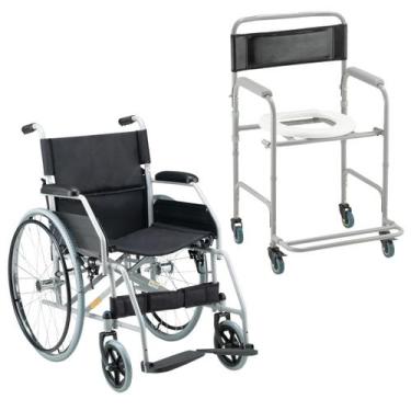 Imagem de Cadeira de Rodas Dobravel Aço Carbono até 100kg D100 + Cadeira de Banh