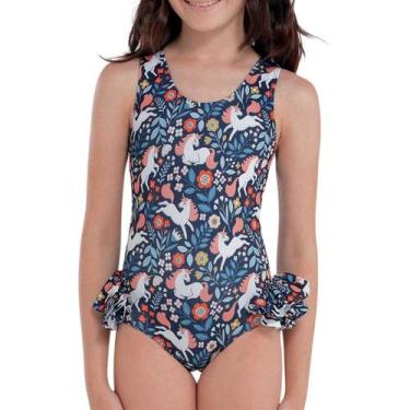 Imagem de Maiô Infantil Praia She Babados Estampado Diversas Cores, Azul, 06
