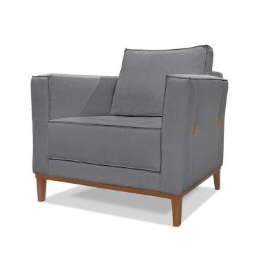 Imagem de Poltrona Decorativa Riva para Sala de Estar Linho com Assento Confortável Cinza Loja Sheep