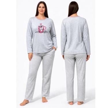 Imagem de Pijama feminino adulto inverno malha blusa manga longa calça - UZE FAS