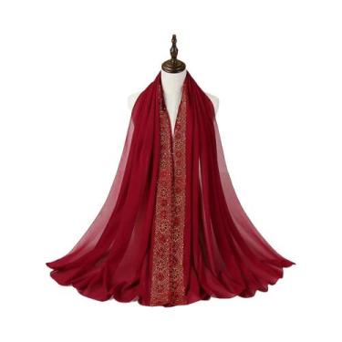 Imagem de Lenço De Chiffon Com Renda Para Mulheres, Hijab Islâmico, Coberturas P