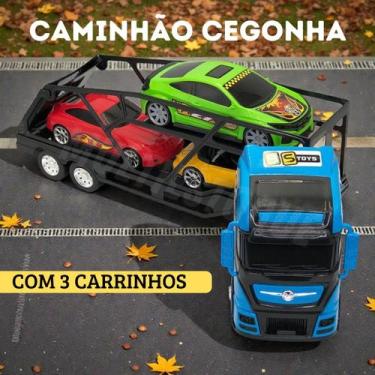 Imagem de Caminhão Cegonheiro Grande com 3 Carrinhos - Azul - BS TOYS