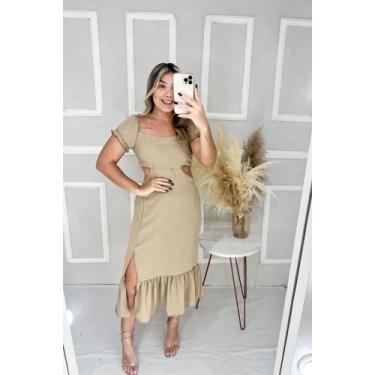 Imagem de Vestido Longo Midi Babado e Fenda (Bege) - JHESSY BOUTIQUE, 38