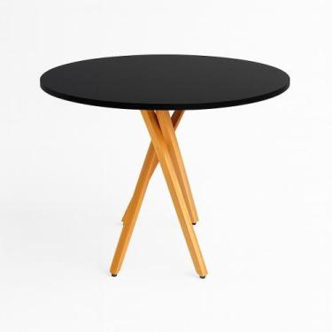Imagem de Mesa de Jantar Redonda 80cm Preta Madeira Cozinha Sala de Jantar Moder