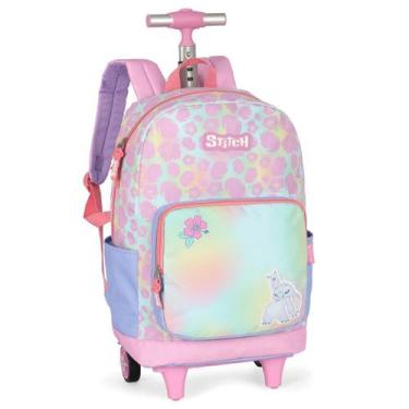 Imagem de Mochila De Rodinha Escolar Infantil Stitch Rosa Menina Luxcel
