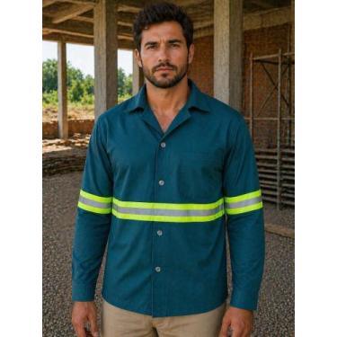 Imagem de Camisa Uniforme Brim Jaleco Manga Longa C/ Faixa Refletiva - Demanda, 