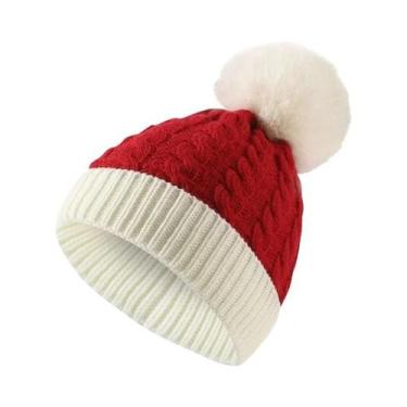 Imagem de Gorro De Natal Quente Em Crochê Com Pompom Para Adultos E Crianças, Pr