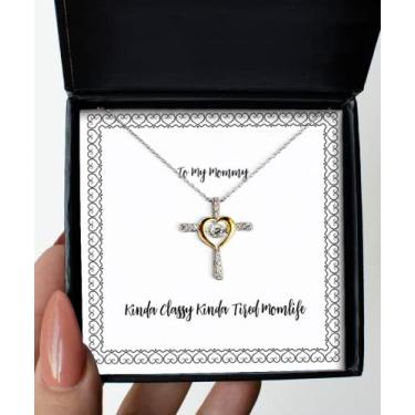 Imagem de SpreadPassion Colar divertido de mamãe e cruz dançando, Kinda Classy Kinda Tired Momlife, presente para mãe, presentes divertidos do filho