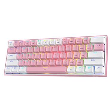 Imagem de Teclado para jogos Redragon K617 Fizz 60% RGB com fio, teclado mecânico compacto de 61 teclas com teclas brancas e rosa, switch vermelho linear, suporte para driver/software profissional