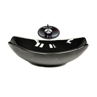 Imagem de CUBA DE VIDRO OVAL CHANFRADA 51CM GRAFITE + VALVULA + TORNEIRA CASCATA