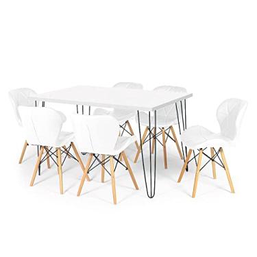 Imagem de Conjunto Mesa de Jantar Hairpin 130x80 Branca com 6 Cadeiras Eiffel Slim - Branco