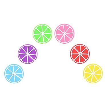Imagem de Mimo Style Jogo Marcador de Copos 06 Peças, Com Formato de Frutas Coloridas. Feitos de Silicone. Podem Ser Colocados em Taças e Copos em Festas, Casamentos ou Jantares