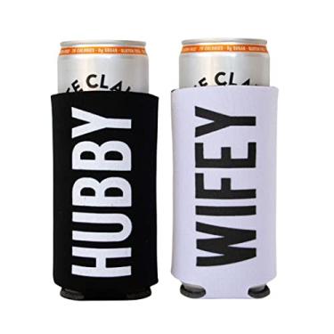 Imagem de Pretty Robes Hubby and Wifey – Conjunto de refrigeradores de latas dobráveis para casais e latas de isolamento térmico para casamentos, noivados, lua de mel, aniversários, chás de noiva