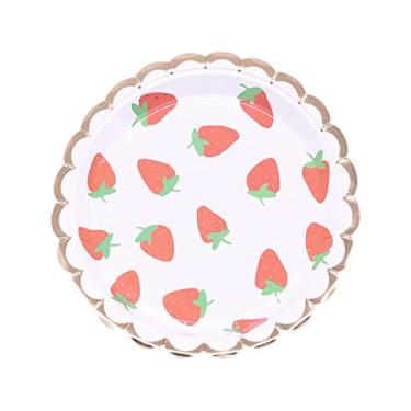 Imagem de MaitianGuyou 40 artigos de festa com tema de morango, pratos de morango, decorações de aniversário para frutas, chá de bebê, aniversário, casamento, churrasco, vinho, piquenique, suprimentos de festa (22,7 cm, morango nº 1)