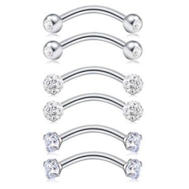 Imagem de Anéis de sobrancelha para piercing de torcida de 16 g da Modra, aço inoxidável, umbigo, antitragus, zircônia cúbica confortável, barra curvada, joia VCH, 10 mm, 8 mm, ouro rosa prateado...