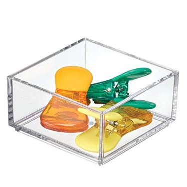 Imagem de iDesign Organizador de gaveta de plástico Clarity para utensílios de cozinha, rolhas, notas adesivas, clipes na despensa, armários, bancadas, 10 x 10 x 5 cm – Transparente