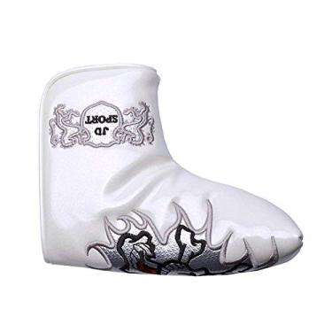 Imagem de PLUSKER Capa para taco de golfe de caveira fecho magnético sintético de poliuretano de couro cristal taco de golfe taco protetor de cabeça, Branco