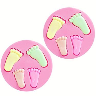Imagem de HengKe 2 peças de molde de cobertura para pés de bebê, molde para chá de bebê, decoração de bolo, topo de cupcake, fondant, pudim de doces, sabonete de sorvete, joias, argila de polímero, projetos de artesanato,