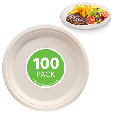 Imagem de Conjunto de placas descartáveis ecológicas Stock Your Home, placas de bagasse de cana de açúcar compostáveis, alternativa ecológica biodegradável a placas de plástico, Natural, 6" Plates