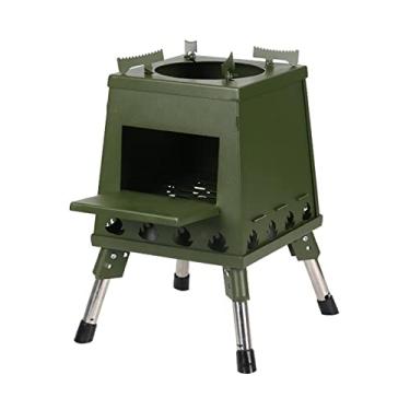 Imagem de Fogão a lenha de acampamento portátil ao ar livre dobrável multi queimador de combustível para mochila caminhadas viagem piquenique fogão de emergência queimado destacável, verde, 47 * 30 * 25 cm