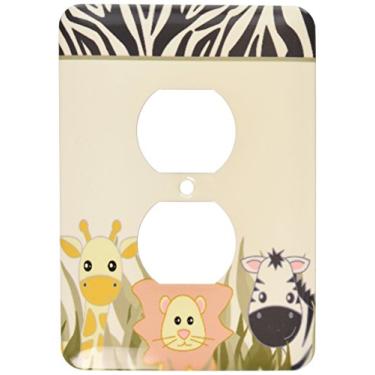 Imagem de 3dRose Lsp_128530_6 Animais da selva fofos em branco - Girafa Leão Zebra 2 Tampa de tomada