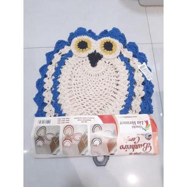 Imagem de Kit Tapete Jogo Banheiro Bordado Artesanal Em Crochê Coruja - Crocheri