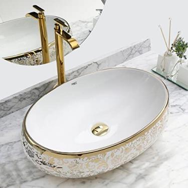 Imagem de Cuba Dourada Oval Luxo Lavabo Banheiro 62x42cm