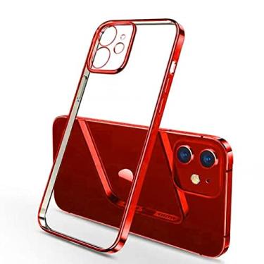 Imagem de Capa transparente chapeada para iPhone 11 12 13 14 Pro Max Square Frame Silicone para X XR XS Max 8 7 Plus Clear Back Cover Case, vermelho, para iPhone 13 Mini