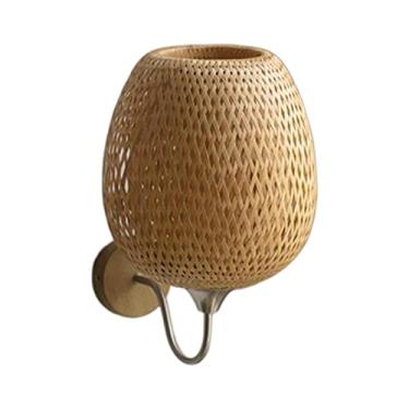 Imagem de Baoblaze Luminária de Parede de Bambu Rattan/Arandela de Vintage Boho/Arandela de Cabeceira/para Interna, Sala de Jantar, Cozinha/, eu, Tamanho real