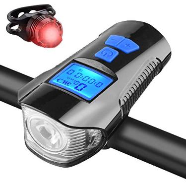Imagem de Luz de LED para bicicleta Fesjoy Luz traseira USB recarregável para bicicleta e farol dianteiro conjunto de farol de bicicleta com velocímetro de bicicleta, odômetro, serve para todas as bicicletas de montanha e estrada