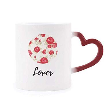 Imagem de Caneca vermelha rosa vermelha com desenho de planta sensível ao calor Caneca de grés que muda de cor vermelha