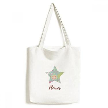 Imagem de Sacola de lona com estampa de folhas verdes e flores, bolsa de compras, bolsa casual