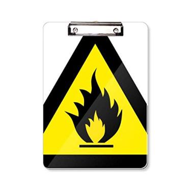 Imagem de Símbolo de aviso amarelo preto fogo triângulo prancheta pasta escrita placa de apoio A4