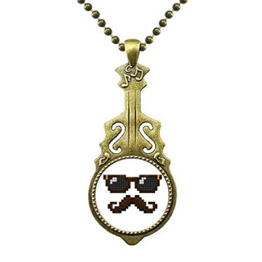 Imagem de DIYthinker Colar de óculos de sol masculino barba com pixel, joia antiga com pingente de música
