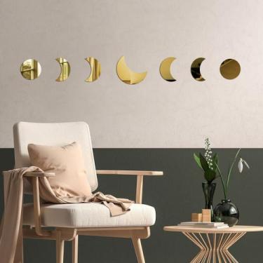 Imagem de Espelho Decorativo Fases Da Lua Dourado - Inove Papéis De Parede