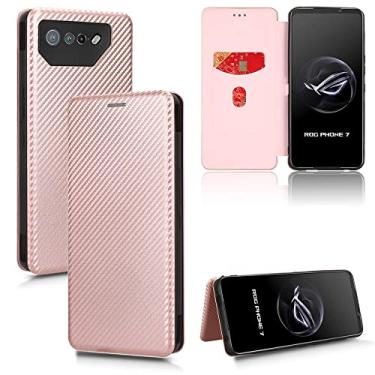 Imagem de Carteira For Asus ROG Phone 7/ROG Phone 7 Ultimate Case, Luxury Carbon Fiber PU+TPU Hybrid Case Full Protection Shockproof Flip Case Cover for Asus ROG Phone 7/ROG Phone 7 Ultimate (Color : Pink)