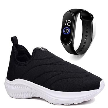 Imagem de Tenis Infantil Meninos Meninas Calce Facil Leve Tipo Meia + Relogio Cor:Branco;Tamanho:35