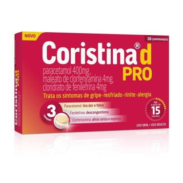 Imagem de Coristina D Pro Cloridrato Fenillefrina 4mg + Paracetamol 400mg + Maleato de Clorfeniramina 4mg 16 comprimidos 16 Comprimidos