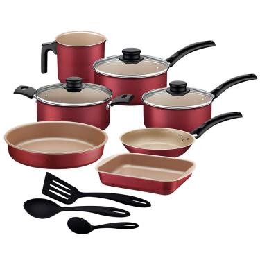 Imagem de Conjunto de Panelas 10 Peças Tramontina Turim com Revestimento Antiaderente Starflon Max e Tampas de Vidro Temperado - Vermelho