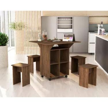 Imagem de Mesa De Cozinha Dobrável 90cm Annie C/ Bancos e Rodizio 100% Mdf -Castanho