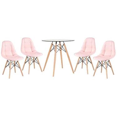 Imagem de Loft7, KIT - Mesa de vidro Eames 70 cm + 4 cadeiras Eames Botonê Rosa claro